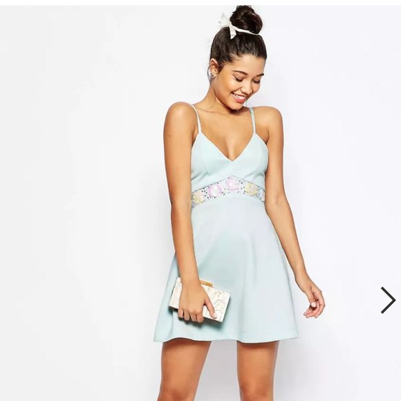 ASOS Mint Green Mini Dress with Floral Detail - Picture 3 of 9